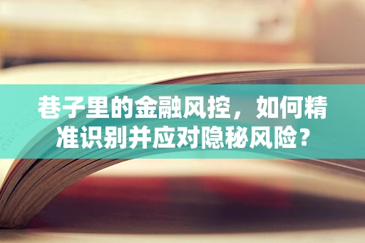 巷子里的金融风控，如何精准识别并应对隐秘风险？