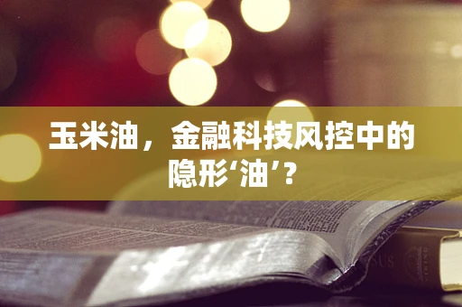 玉米油，金融科技风控中的隐形‘油’？