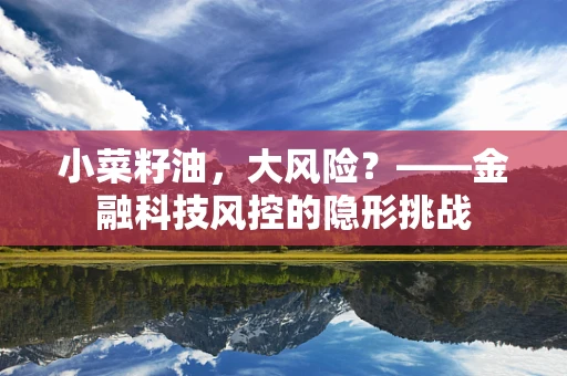 小菜籽油，大风险？——金融科技风控的隐形挑战